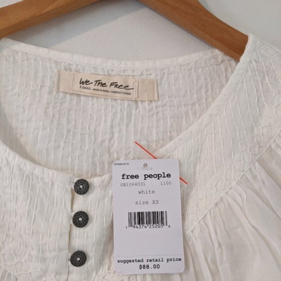 Free People White Buttondown Blouse Top - Picture 6 of 9